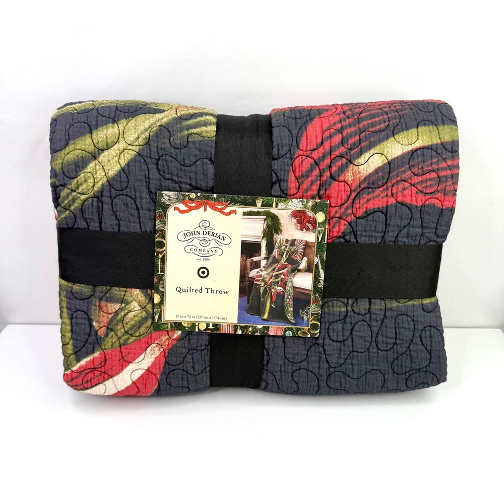 John Derian Red Black Reversible Amaryllis Flower Limited Edition Throw Quilt